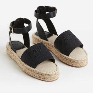 H&M Paris Espadrilles Black Jute Sandals Ankle Strap Women's 38 (7 US)